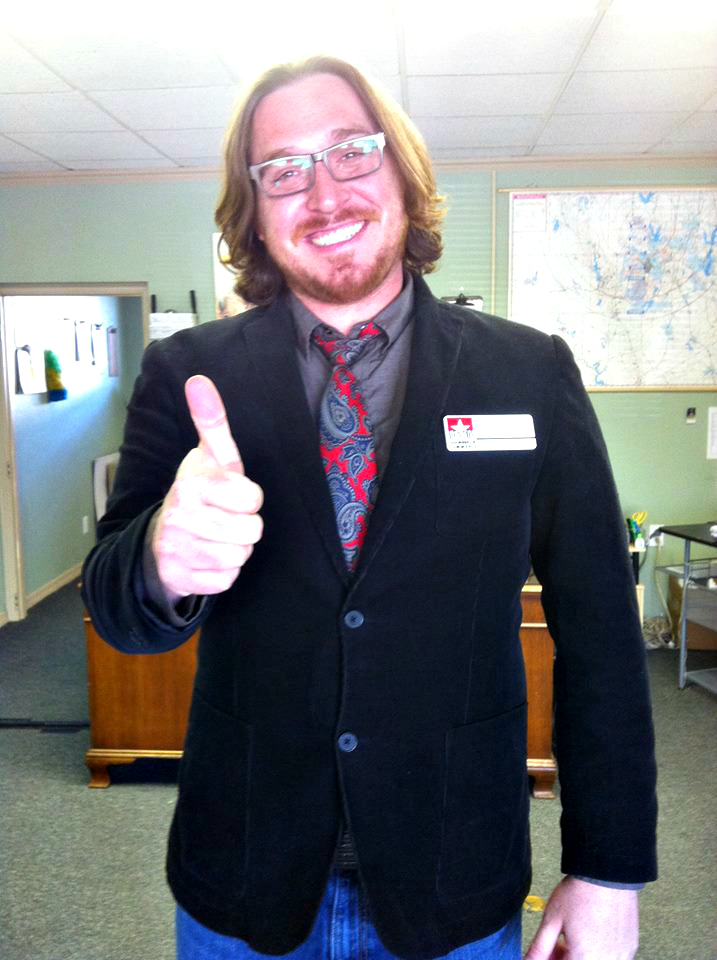 Brad, branch manager of Little Guys Movers in Denton, is all dressed up and ready to attend a ribbon cutting ceremony on behalf of the Denton Chamber of Commerce